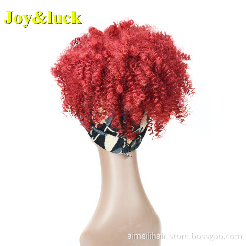 Wholesale Wigs For Black Women Ladies Ombre Grey Hairband Burgundy Hair Short Afro Kinky Curly Headband Wig Synthetic Hair Wigs